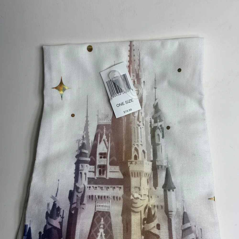 Disney World 50th Anniversary Cinderella Castle Kitchen Towel White Tassels NEW